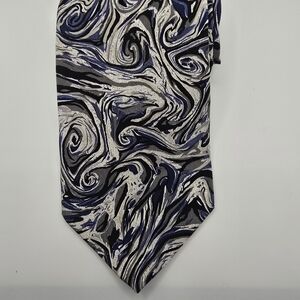 x'Andrini Abstract Swirl Patterned Tie - Black, & Gray Silk Tie